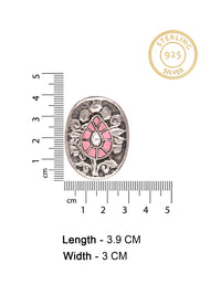 Silver Pink Pear Motif Kundan Ring view 4