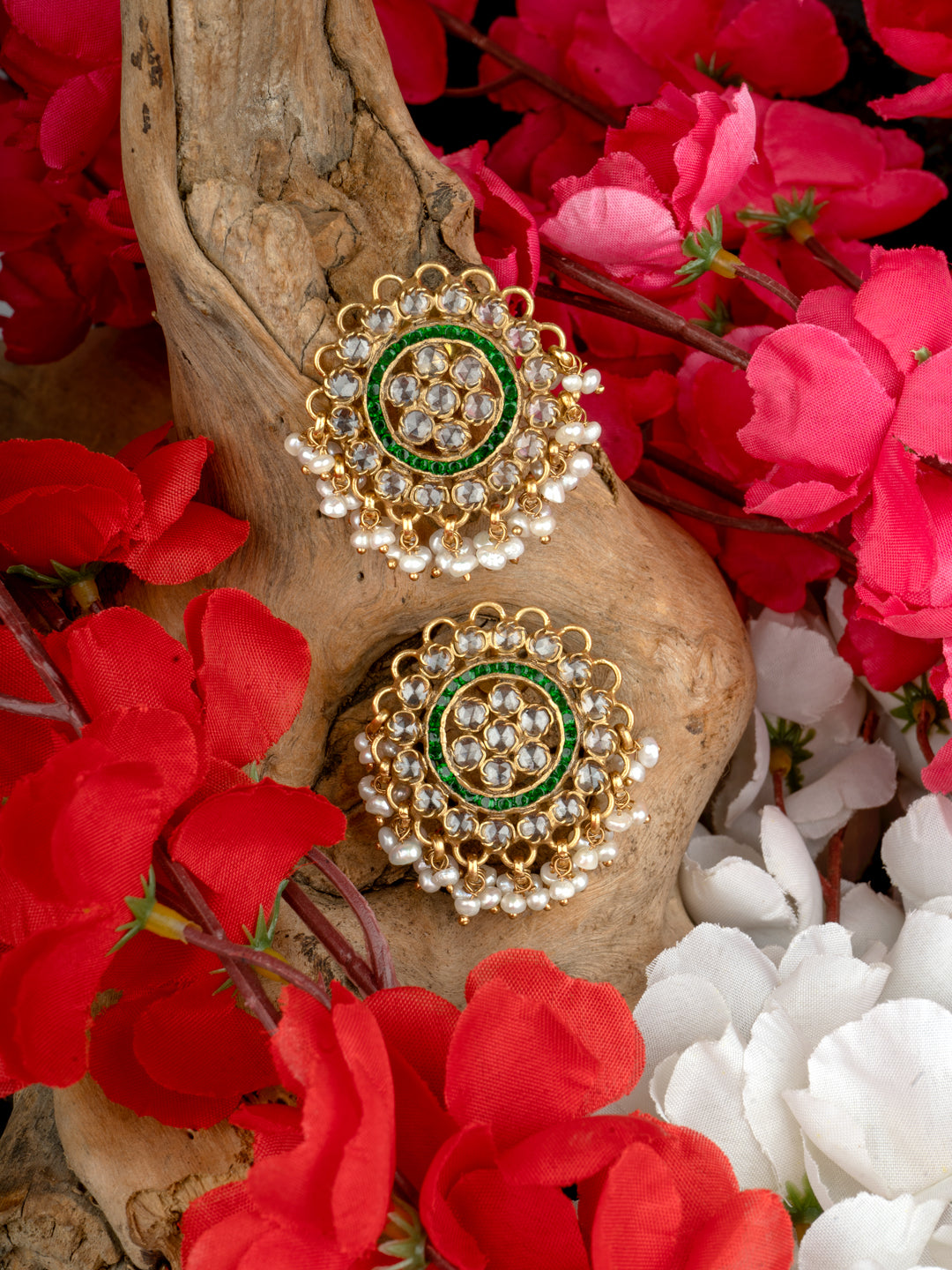 925 Sterling Silver Gold Plated Checker Earrings with Pearl view 3