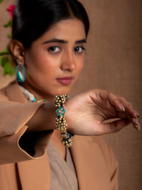 Svarnam Festive Turquoise Kundan Openable Bangle view 2
