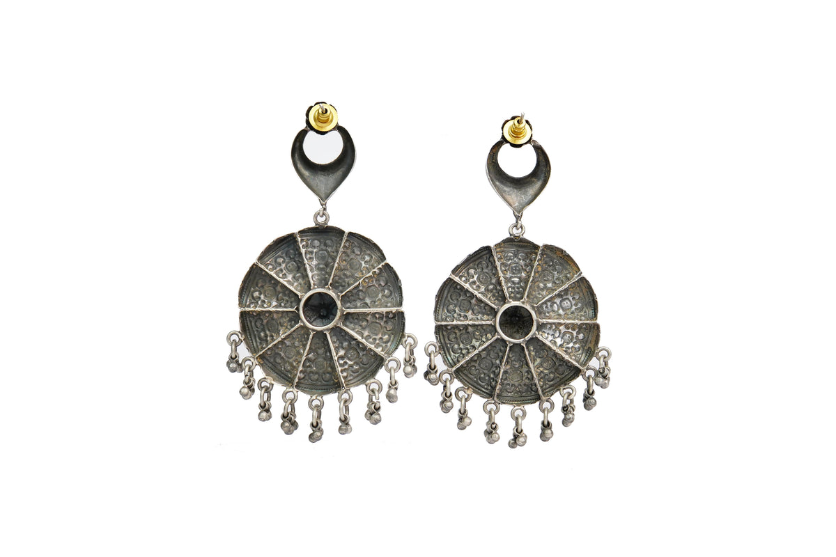 Silver Floral Rawa Earrings with Ghungroos view 2
