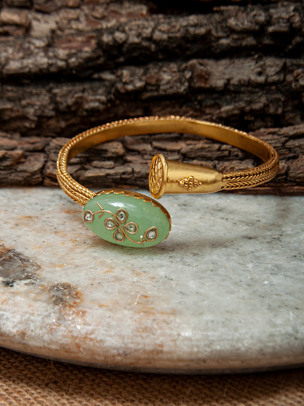 925 Sterling Silver Gold Plated Fusion Bangle with Chalcedony and Kundan work alternate