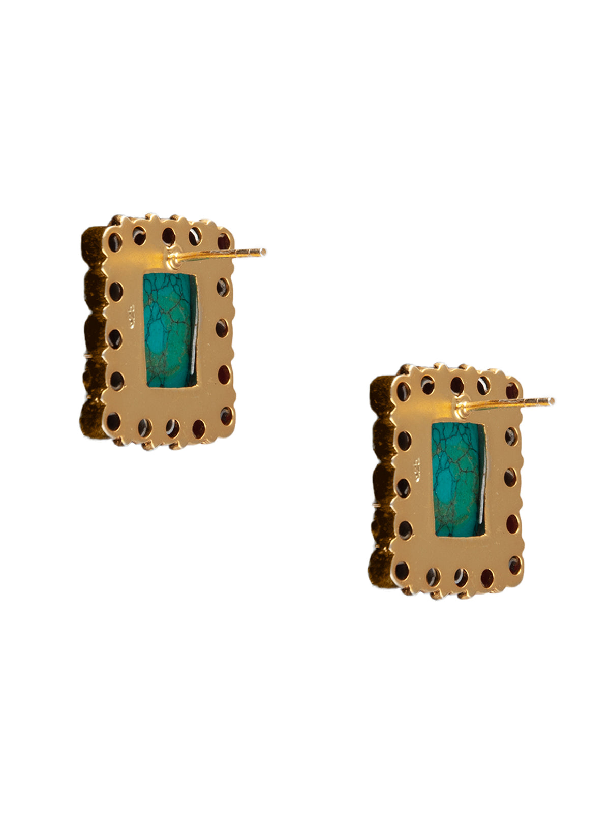 925 Sterling Silver 22K Gold Plated Turquoise, Ruby, Kundan Studs Earring view 6