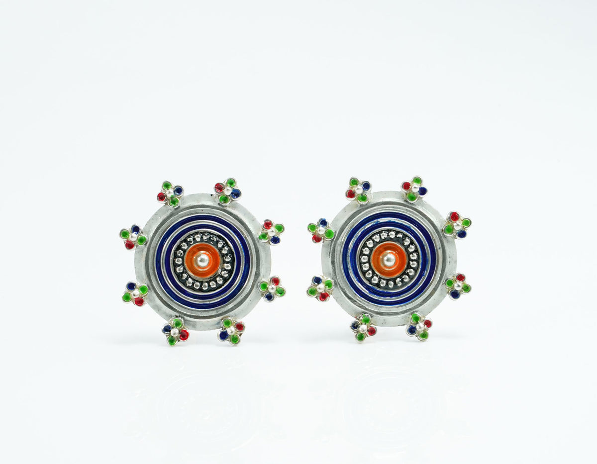 Multicolored Green Blue Floral Earrings view 3