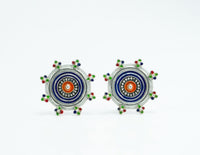 Multicolored Green Blue Floral Earrings view 3