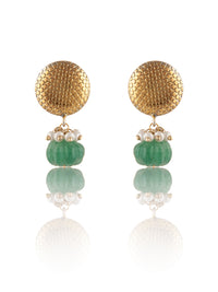 925 Sterling Silver Gold Plated Studs with Melon Cut Green Onyx and Pearl view 3