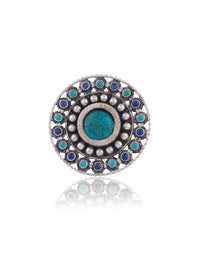 Turquoise and Blue Lapis Gemstone Adjustable Ring with Rawa Work view 2