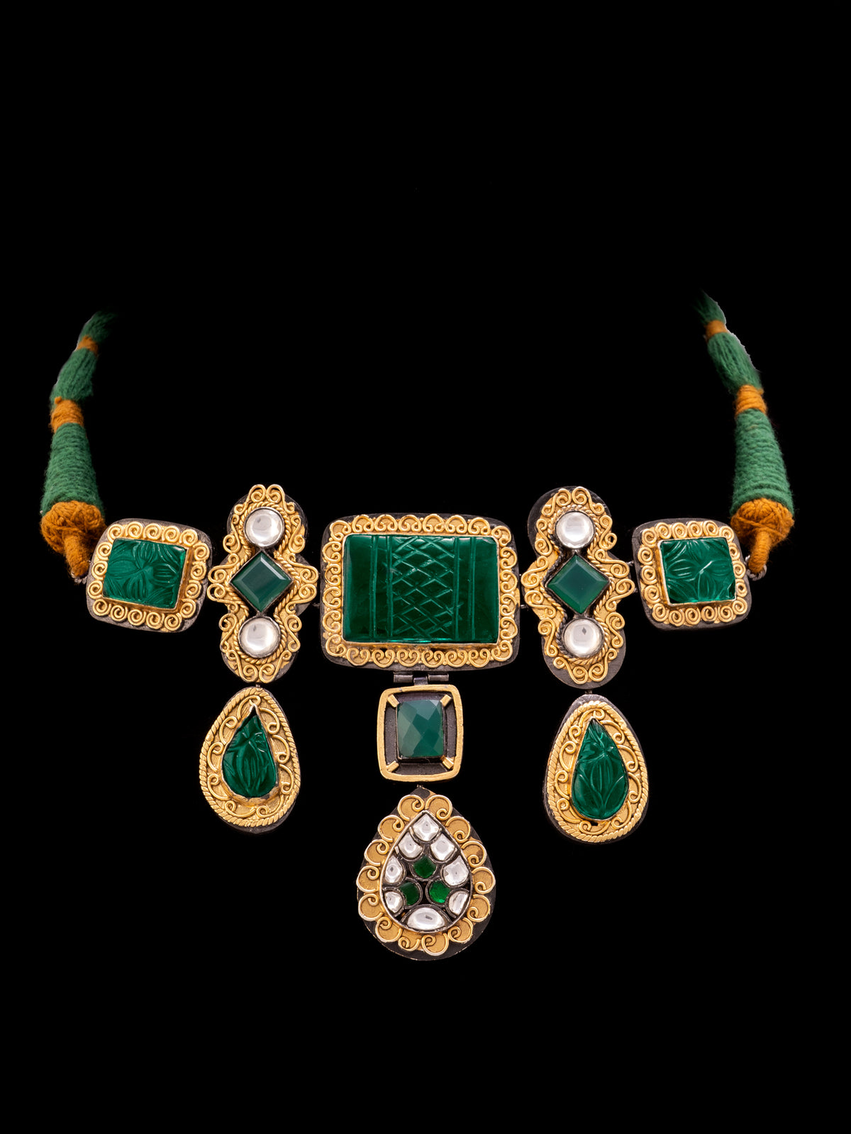 925 Sterling Silver Statement Designer Necklace (Big) with Kundan view 2