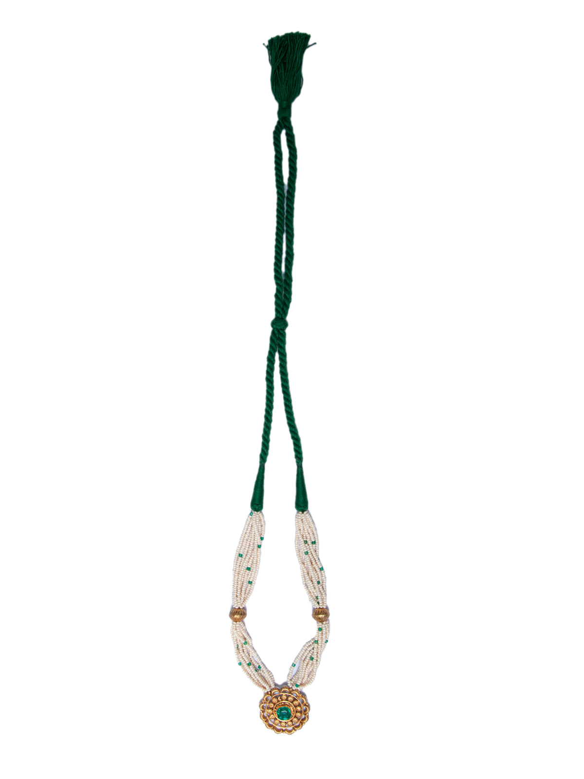 925 Sterling Silver Gold Necklace with Pearl and Green Onyx view 3