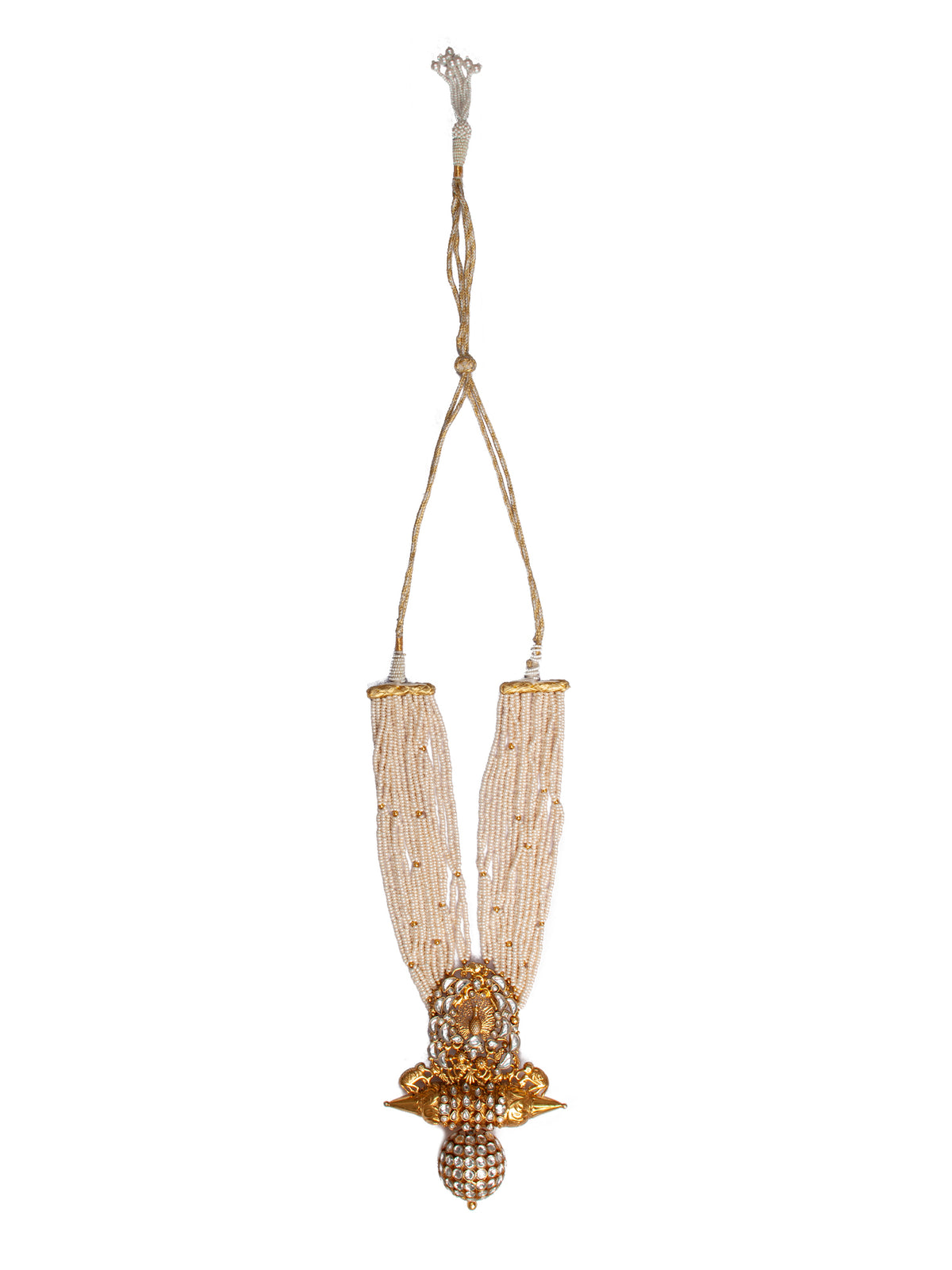925 Sterling Silver 22K Gold Plated Pearl Beaded Peacock Design Necklace With Kundan Polki view 8