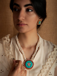 925 Sterling Silver 22K Gold Plated Pearl Beaded Necklace With Turquoise, Ruby Gemstone view 8