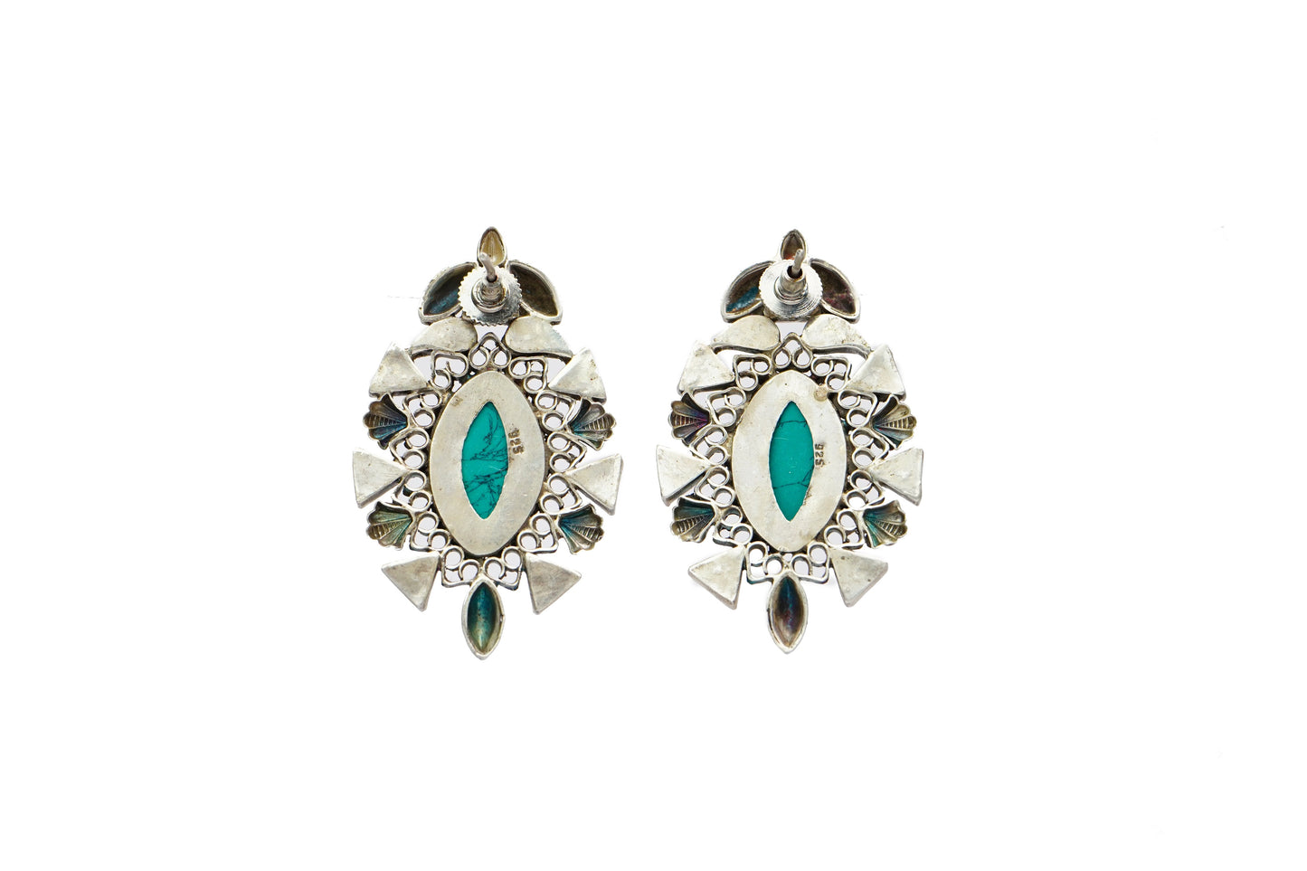 Silver Stud Earrings with Turquoise and Pearls - Neeta Boochra Jewellery