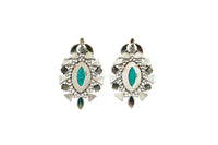 Silver Stud Earrings with Turquoise and Pearls view 2