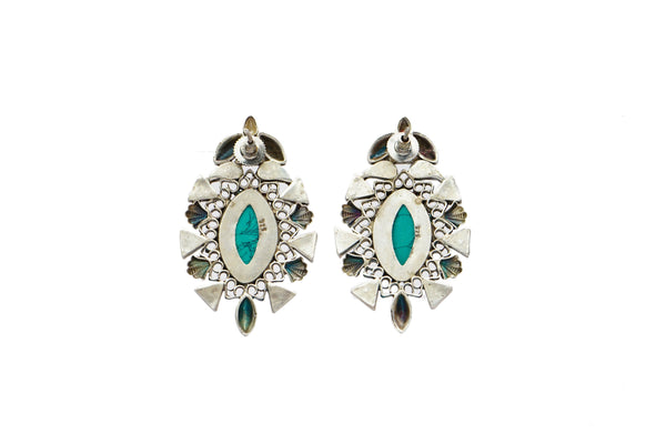 Silver Stud Earrings with Turquoise and Pearls alternate