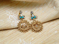 925 Silver Gold Plated Net Earrings with Turquoise view 2