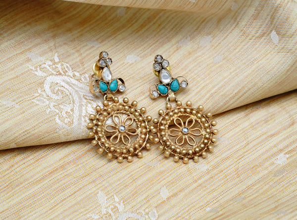 925 Silver Gold Plated Net Earrings with Turquoise alternate