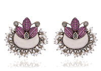 925 Sterling Silver Pink Floral Earrings with Pearls view 1