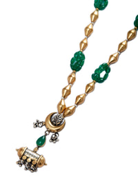 925 Sterling Silver Two Tone 22K Gold Plated Dholki Necklace With Green Onyx Gemstone and Beads view 6