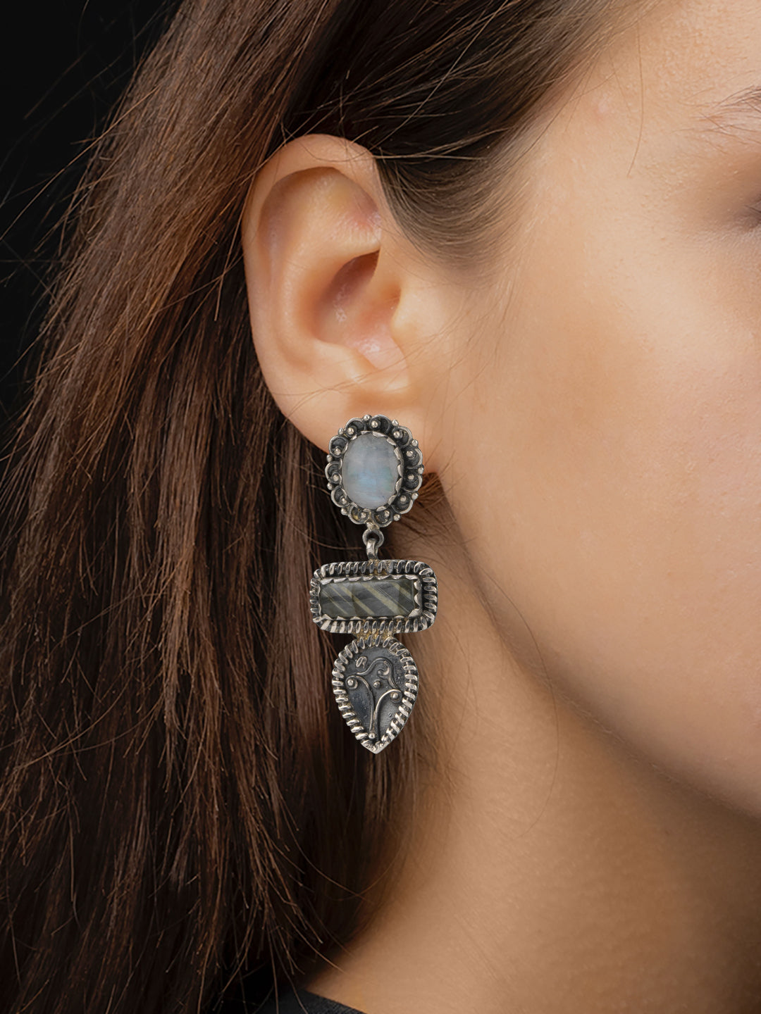 Rainbow Moonstone and Labradorite Signature Earrings view 2