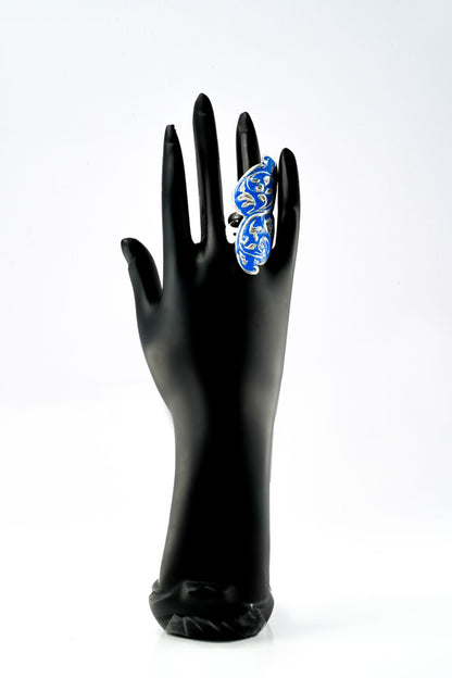 Navy Blue Leaf Design Ring - Neeta Boochra Jewellery