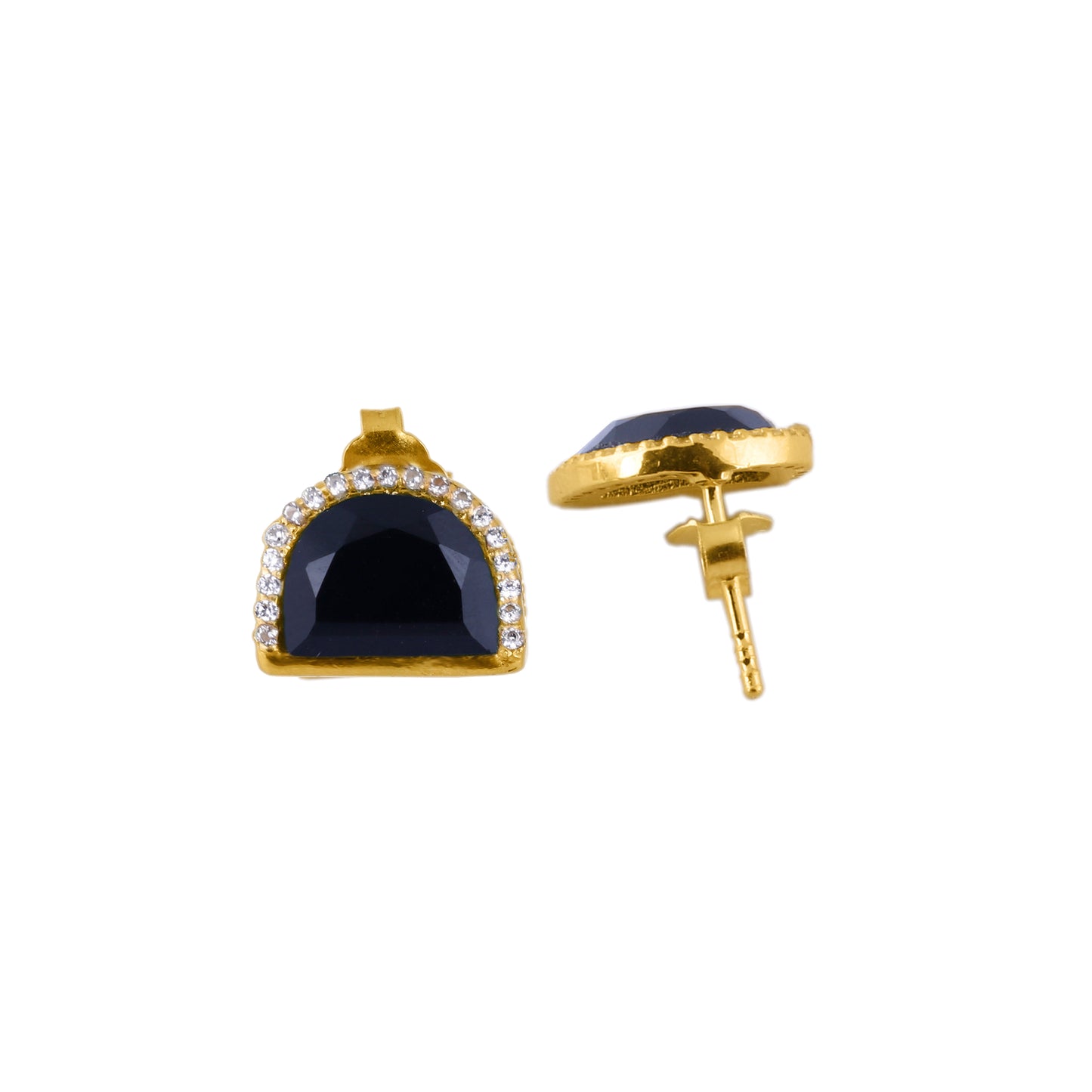 925 Silver Gold Plated Black Onyx Studs - Neeta Boochra Jewellery