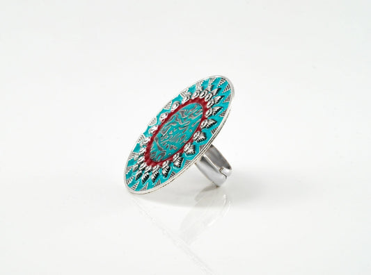 Sky Blue and Red Ring - Neeta Boochra Jewellery