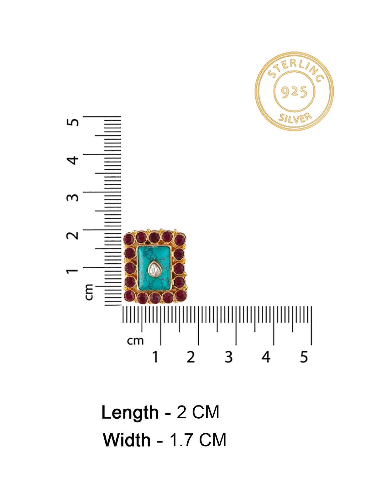 925 Sterling Silver 22K Gold Plated Turquoise, Ruby, Kundan Studs Earring view 4