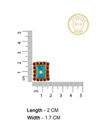 925 Sterling Silver 22K Gold Plated Turquoise, Ruby, Kundan Studs Earring view 4
