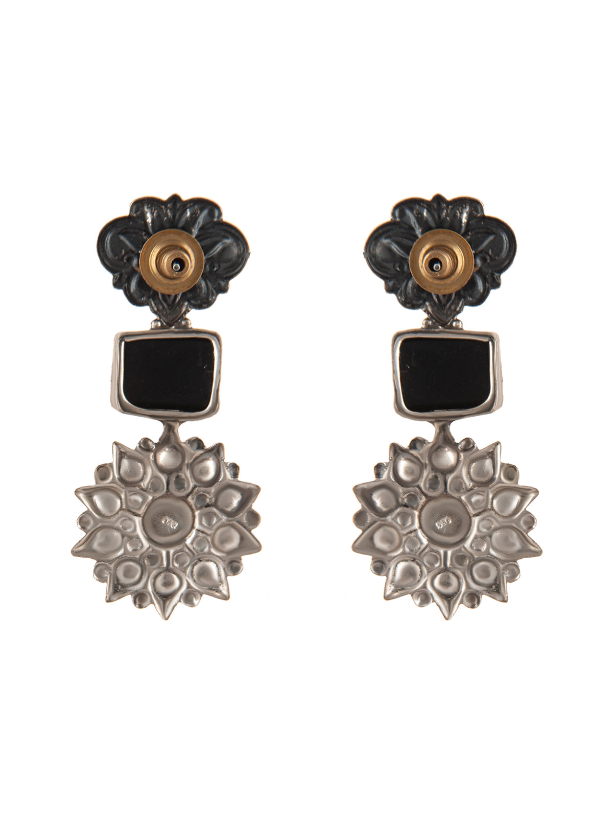 925 Sterling Silver Two Tone Earring with Black Onyx and Ruby view 5