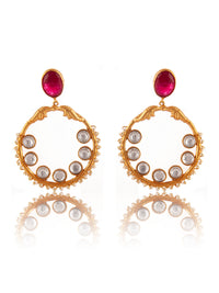 925 Sterling Silver 22K Gold Plated Chaandbali Kundan Earring With Ruby Gemstone and Pearl view 6
