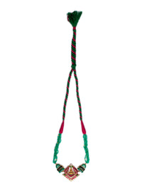 925 Sterling Silver 22K Gold Plated Green Onyx, Black Onyx Gemstone Necklace With Pink and White Kundan view 6