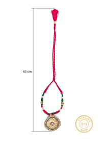 925 Sterling Silver Two Tone Chitai Necklace with Kundan Lotus Motif view 4