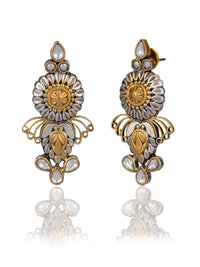 Two Toned Intricate Studs with Kundan view 1