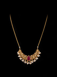 925 Sterling Silver Gold Plated Necklace with Ruby and Pearl view 6