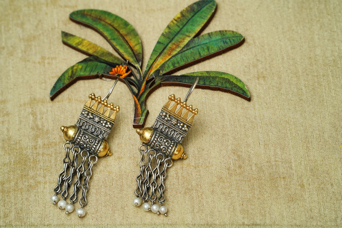 Pyramid and Dhol Two-Toned Earrings view 4