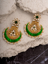 925 Sterling Silver Gold Plated Kundan Chaandbali Earrings view 3