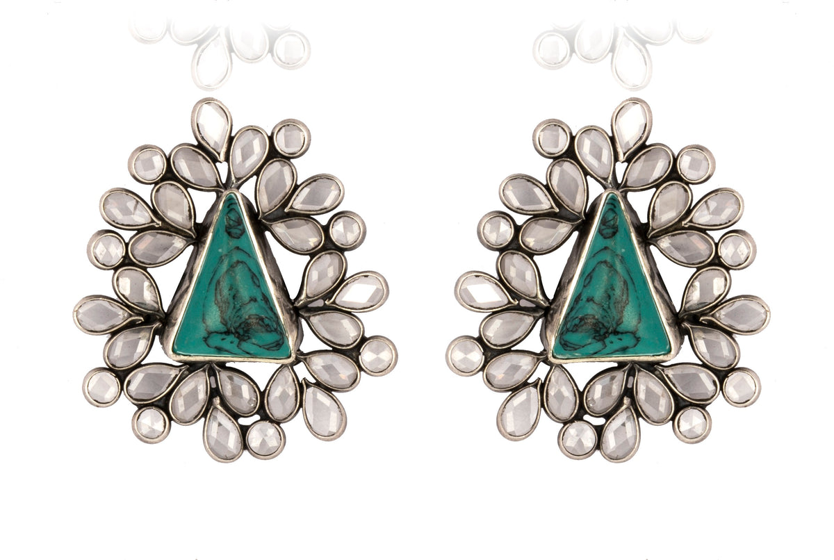 925 Sterling Silver Earrings with Checker and Turquouse Gemstone view 1