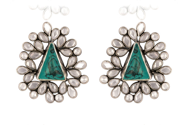 925 Sterling Silver Earrings with Checker and Turquouse Gemstone