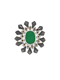Big Green Carved Stone and Pearl Studs view 2