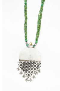 Silver Two Tone Beaded Necklace with Emerald Beads view 2