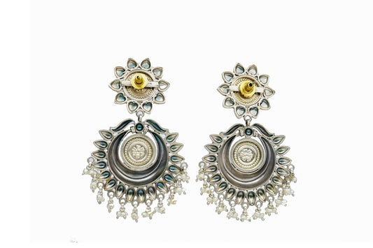 Silver Gold Plated Earrings with Hand Painting - Neeta Boochra Jewellery