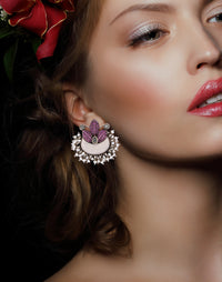 925 Sterling Silver Pink Floral Earrings with Pearls view 4