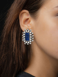 Big Kundan Studs with Blue Carved Stone and Kundan view 2