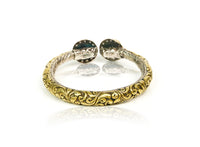 925 Silver Two Tone Chitai Bangle with Natural Green Gemstone view 2