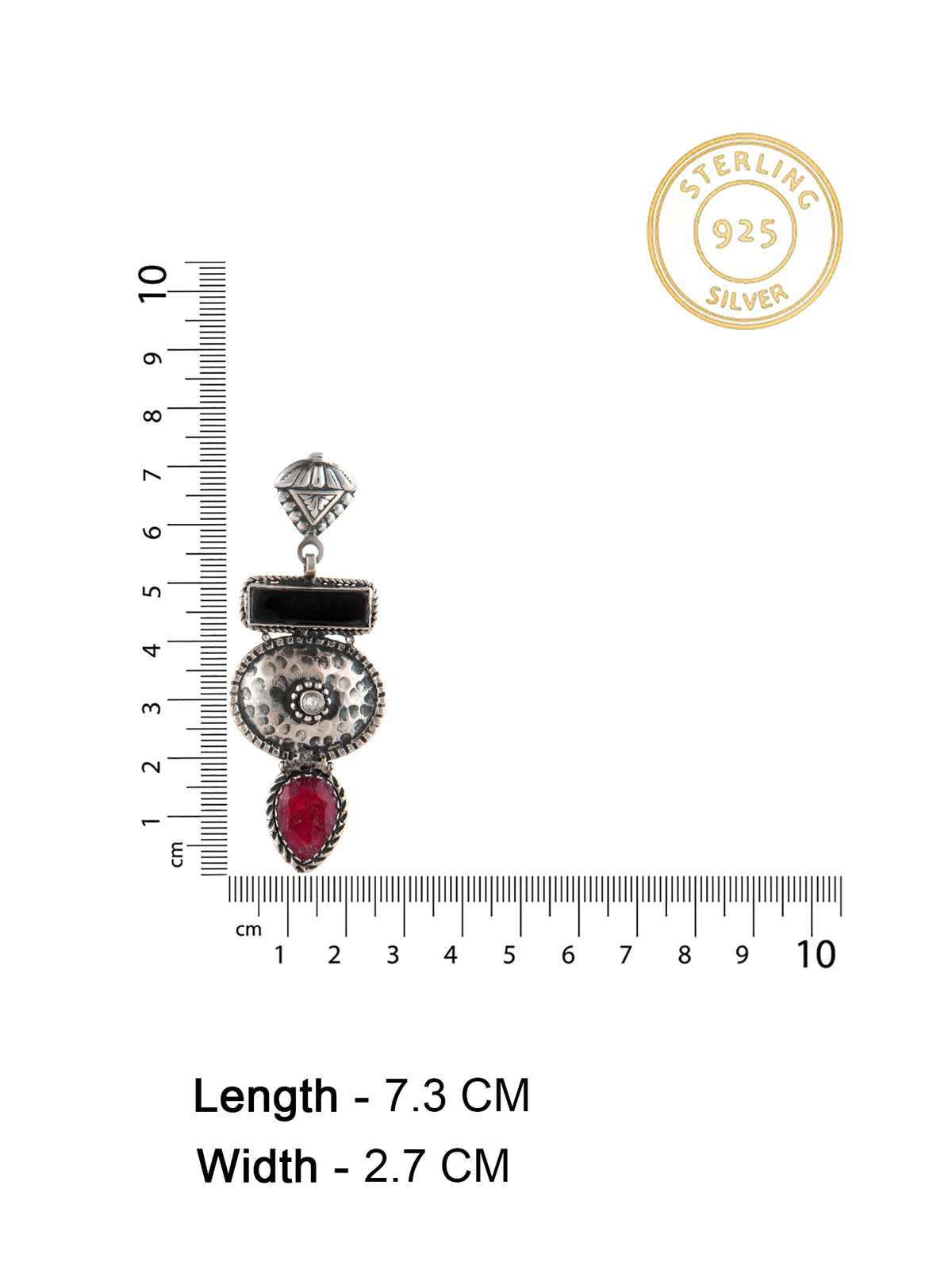 925 Sterling Silver Statement Earrings with Black Onyx and Ruby view 4
