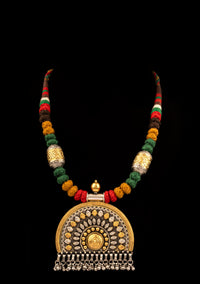 925 Sterling Silver Necklace with Multicolored Adjustable Patwa Thread view 1