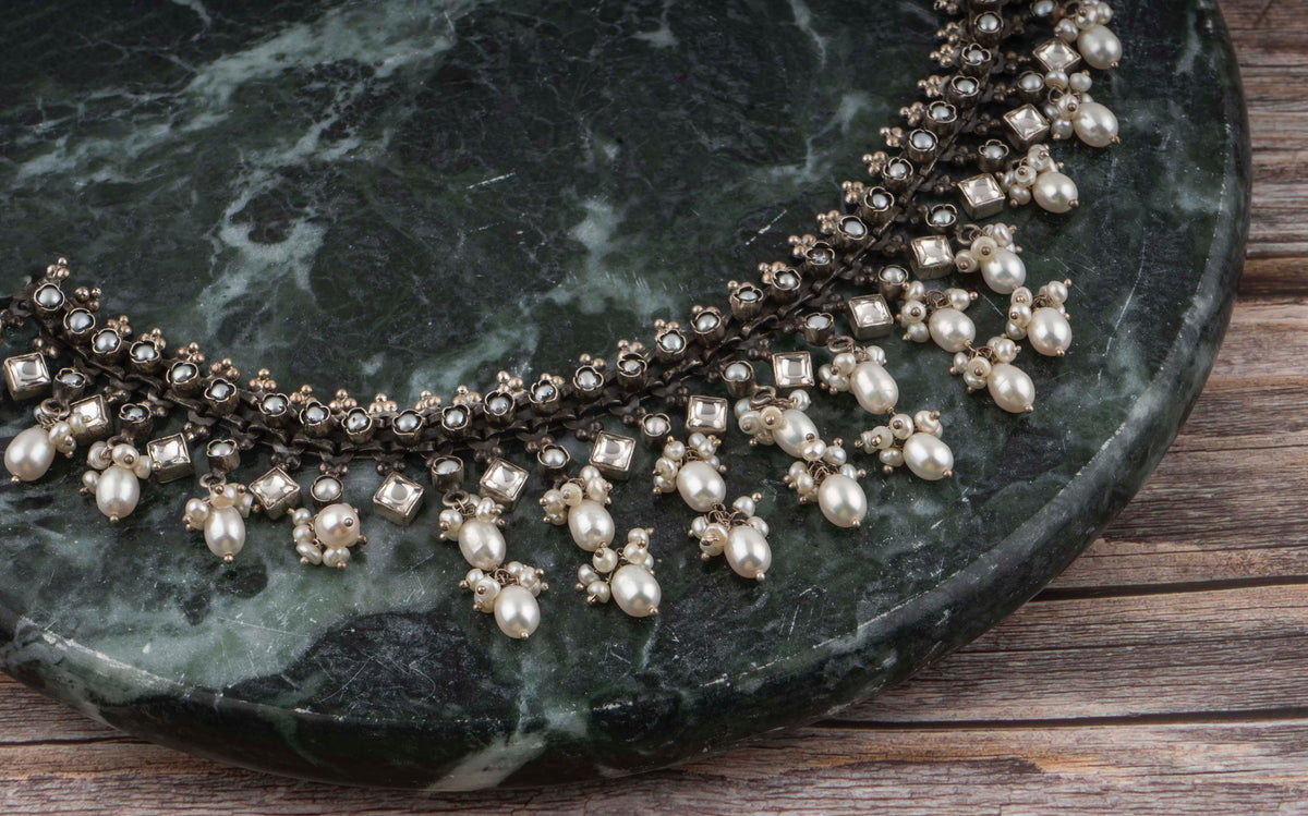 925 Sterling Silver Necklace with Kundan and Pearl view 5
