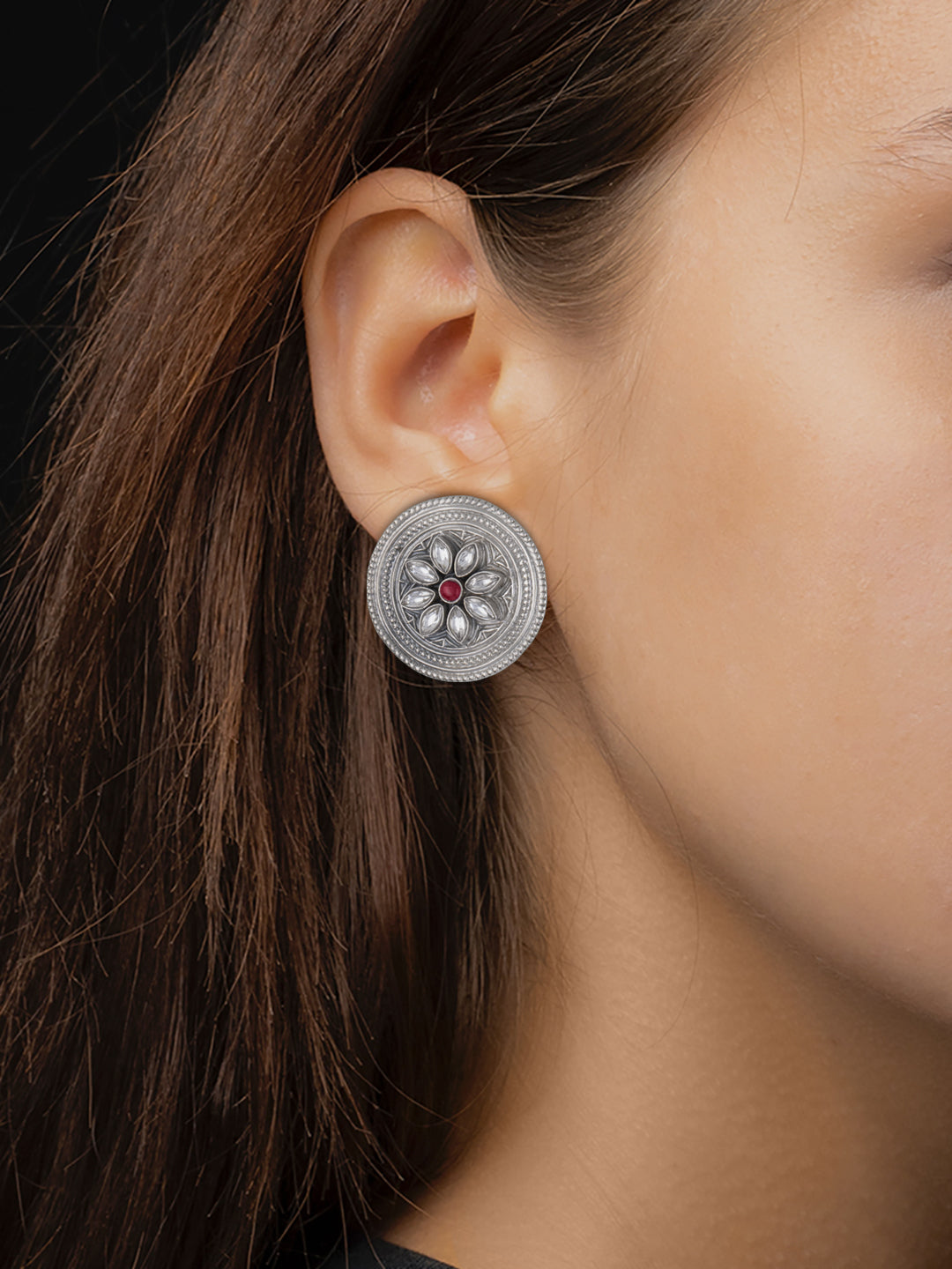 Kundan Disc Studs with Ruby view 2