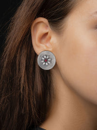 Kundan Disc Studs with Ruby view 2