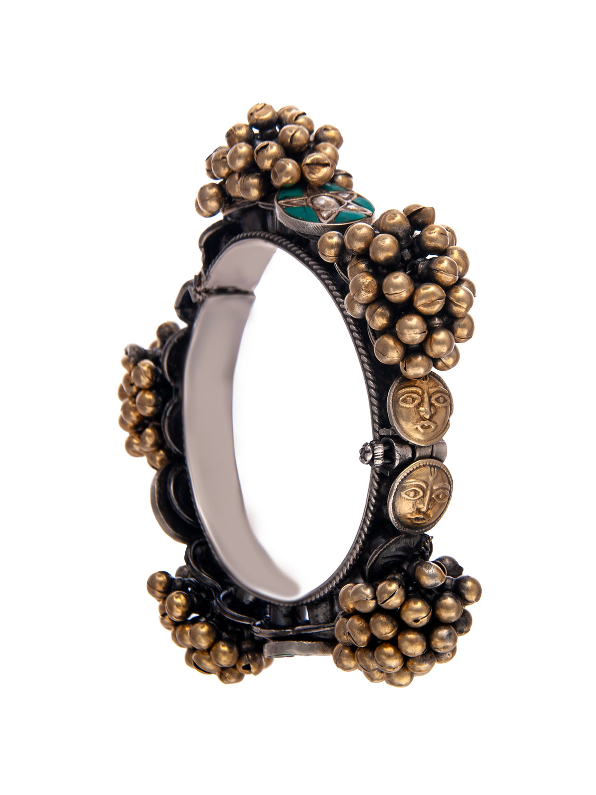 Svarnam Festive Turquoise Kundan Openable Bangle view 3