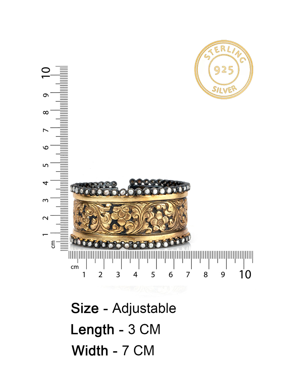 925 Sterling Silver Statement Black Gold Kada with Embossing view 4
